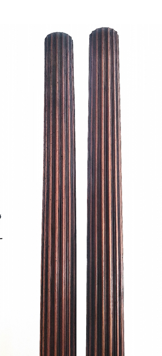 Paire de grandes colonnes Renaissance en noyer , France , époque 17/18 ème .-photo-3