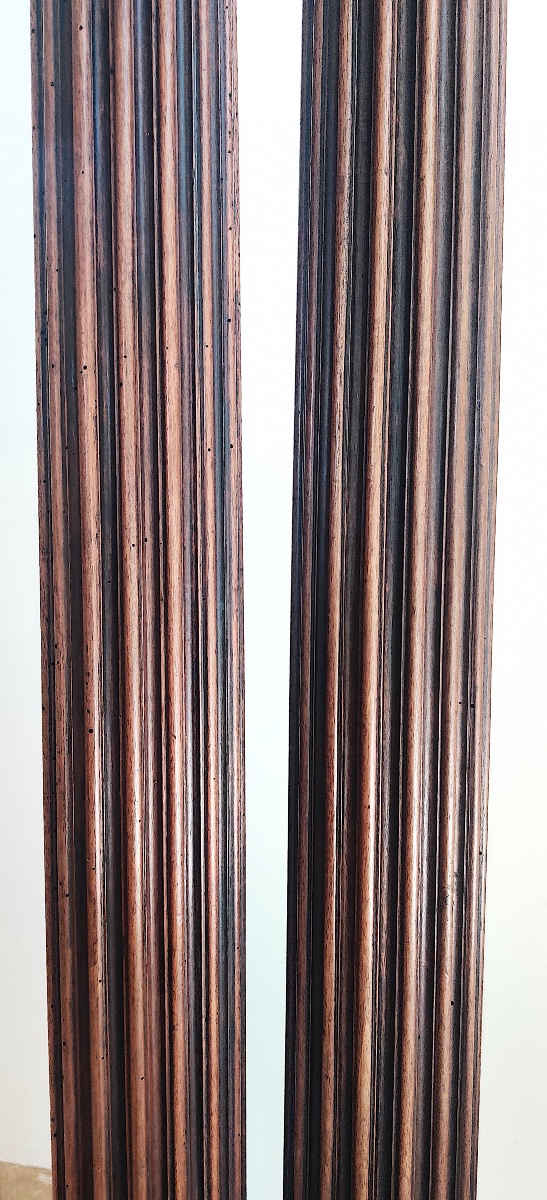 Paire de grandes colonnes Renaissance en noyer , France , époque 17/18 ème .-photo-4