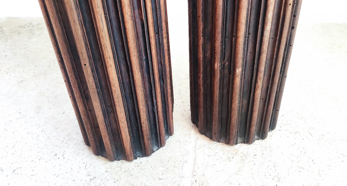 Paire de grandes colonnes Renaissance en noyer , France , époque 17/18 ème .-photo-6