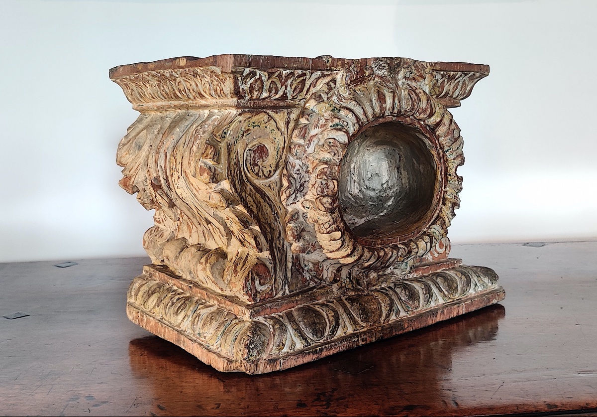 Grand Présentoir/Reliquaire LXIV en bois sculpté et peint d'époque XVIIème-photo-4