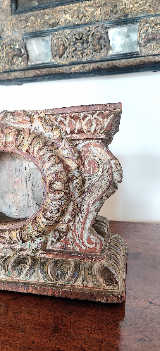 Grand Présentoir/Reliquaire LXIV en bois sculpté et peint d'époque XVIIème-photo-3
