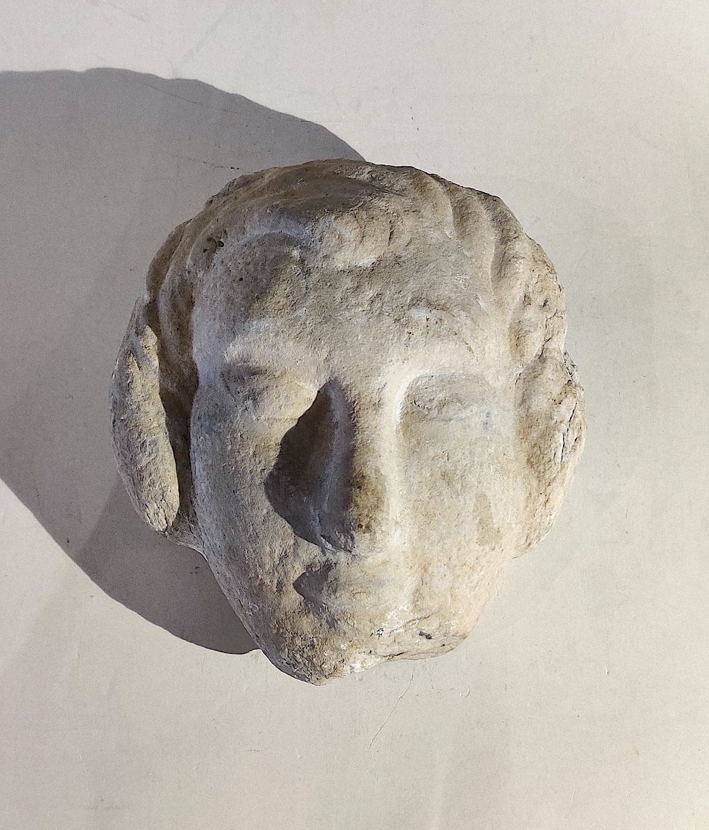 High Middle Ages Head Carved From Marble, Italy, 14th Century -photo-3