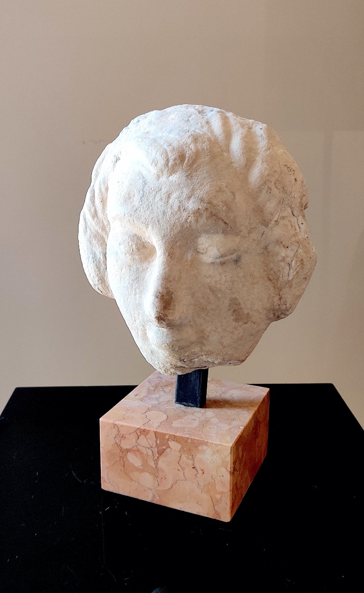 High Middle Ages Head Carved From Marble, Italy, 14th Century 