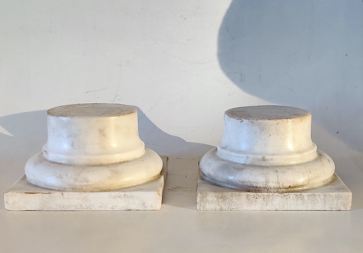 Pair Of White Marble Pedestals/display Stands, 19th Century-photo-2