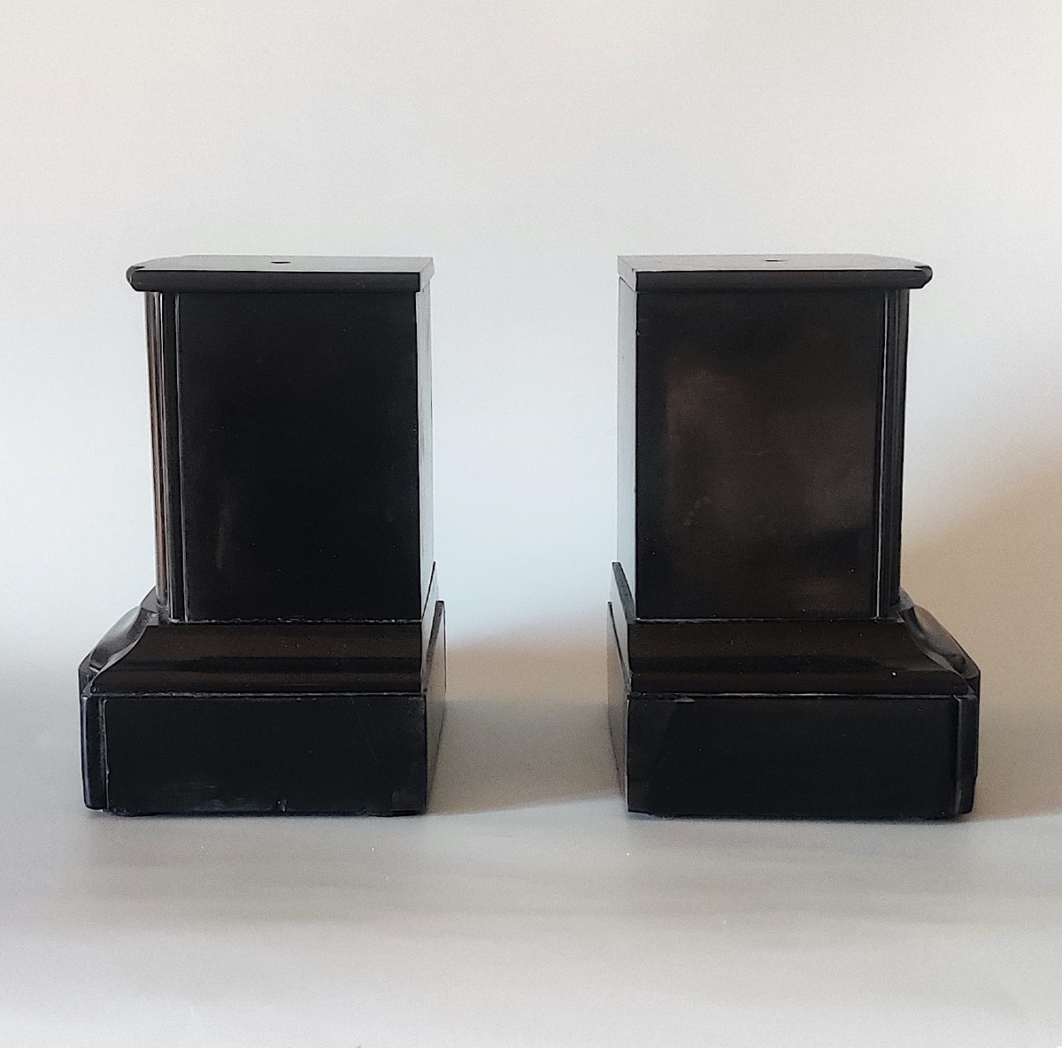 Pair Of Niii Black Marble Pedestals/displays, 19th Century.-photo-1