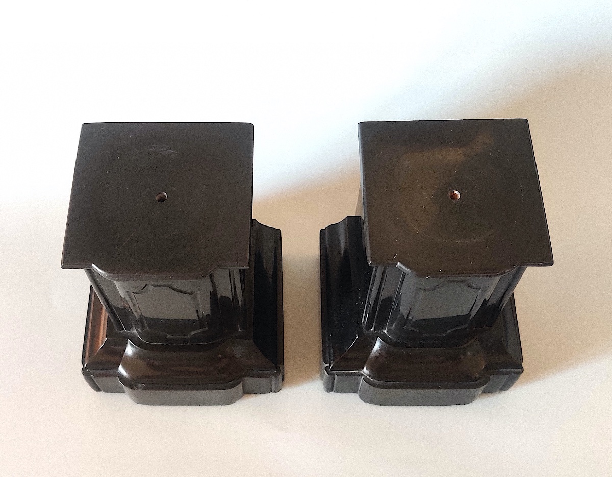 Pair Of Niii Black Marble Pedestals/displays, 19th Century.-photo-2