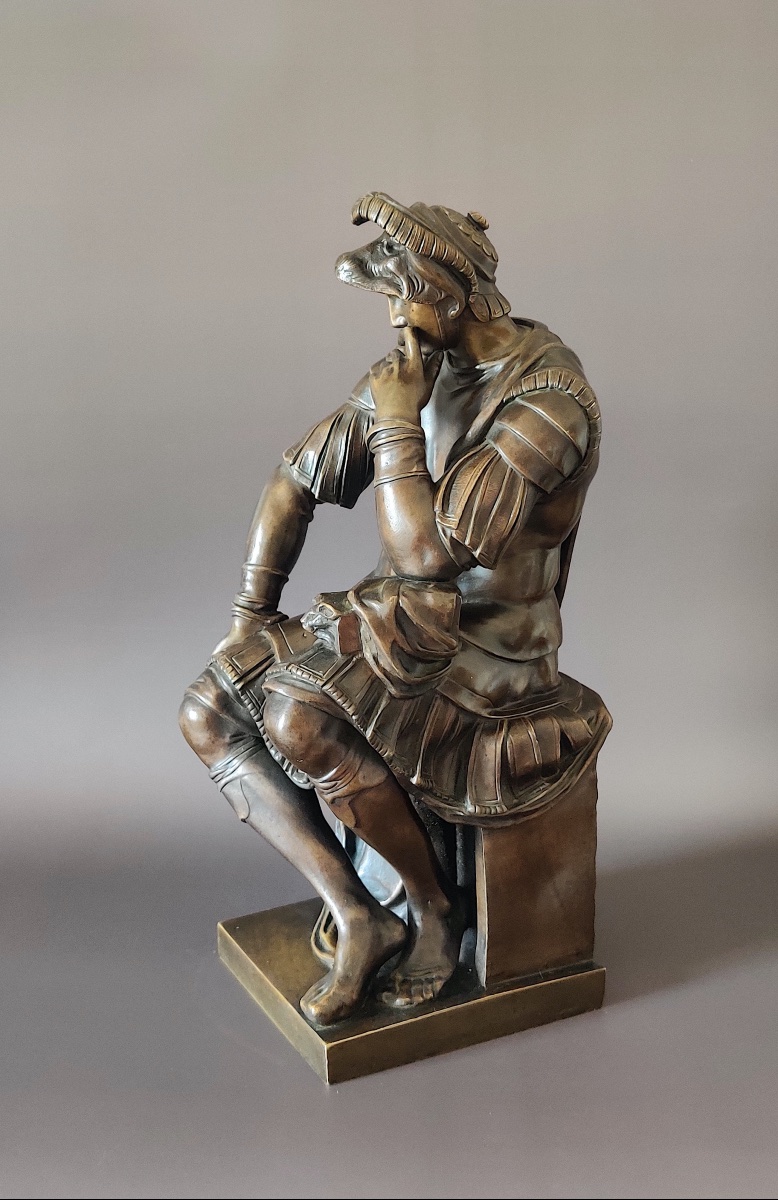 Bronze "laurent II De Médicis" After Michelangelo, Mid-19th Century-photo-2