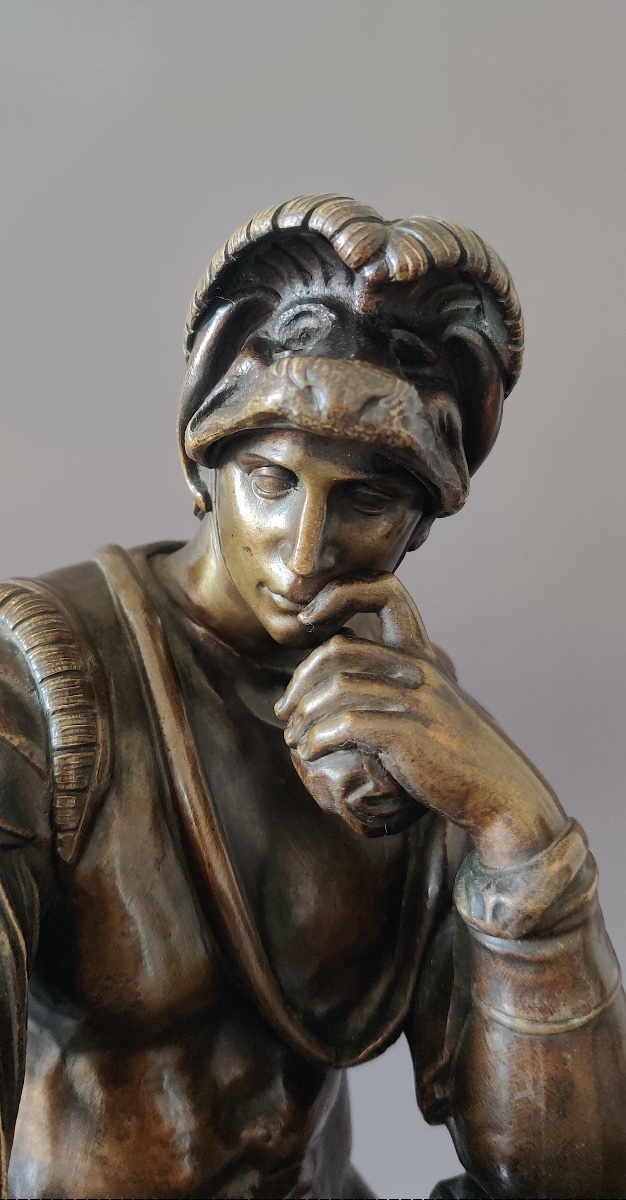 Bronze "laurent II De Médicis" After Michelangelo, Mid-19th Century-photo-4