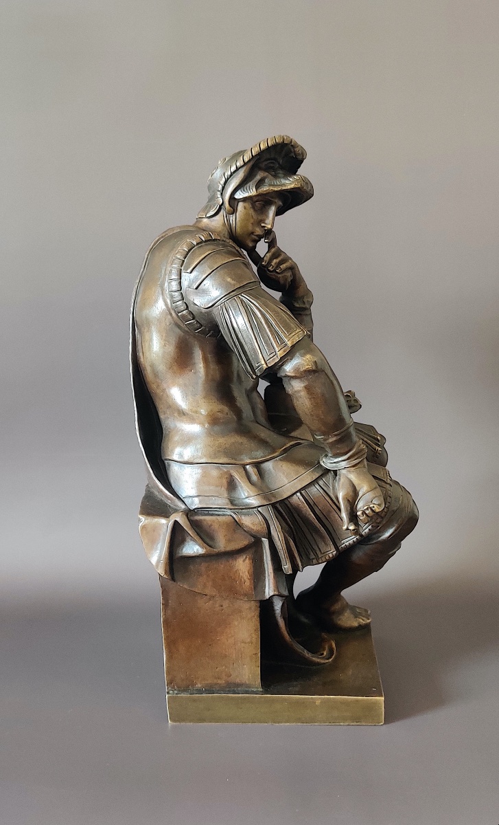 Bronze "laurent II De Médicis" After Michelangelo, Mid-19th Century-photo-3