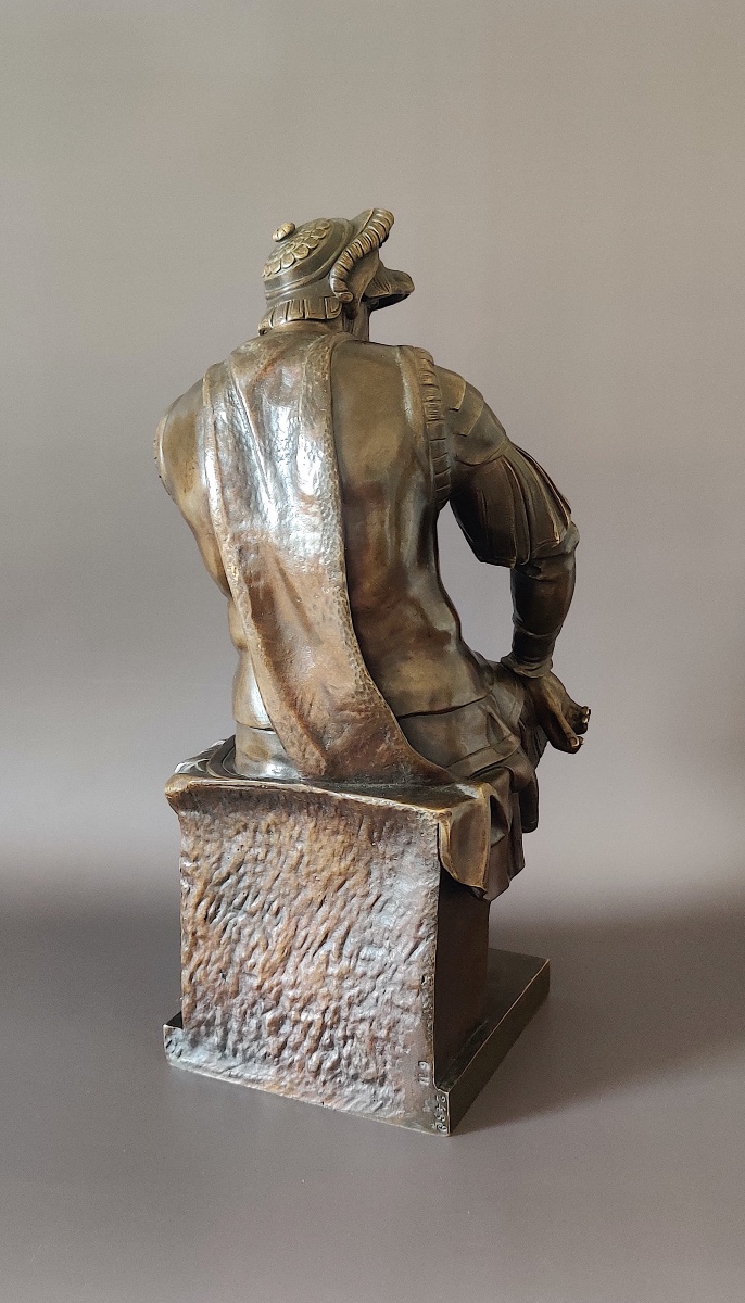 Bronze "laurent II De Médicis" After Michelangelo, Mid-19th Century-photo-4