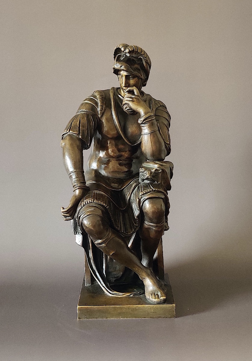 Bronze "laurent II De Médicis" After Michelangelo, Mid-19th Century-photo-5