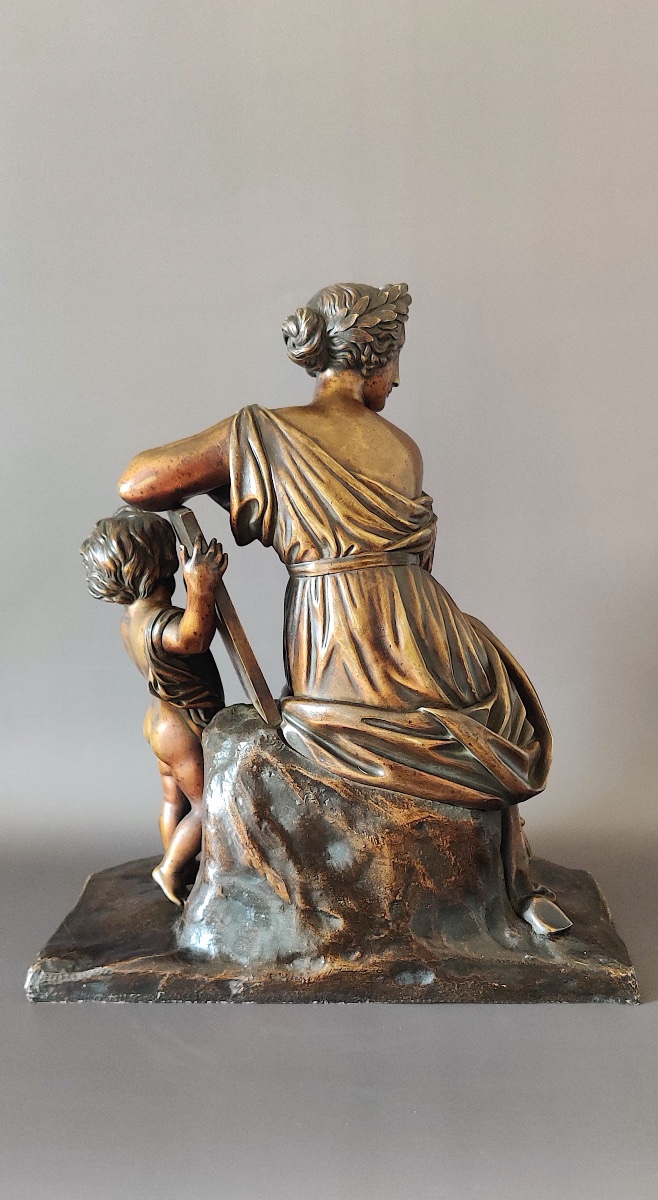 Neoclassical Bronze Sculpture With An Allegorical Subject, "goddess And Cherub," Mid-19th Century.-photo-3