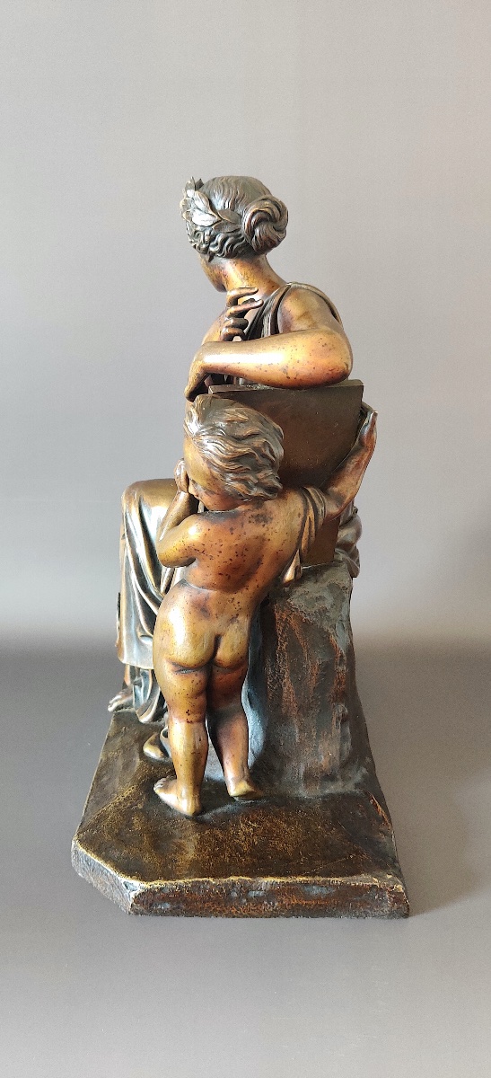 Neoclassical Bronze Sculpture With An Allegorical Subject, "goddess And Cherub," Mid-19th Century.-photo-1