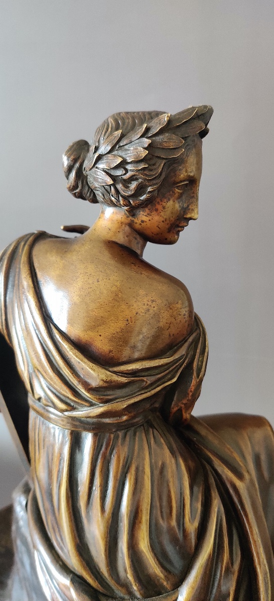Neoclassical Bronze Sculpture With An Allegorical Subject, "goddess And Cherub," Mid-19th Century.-photo-2