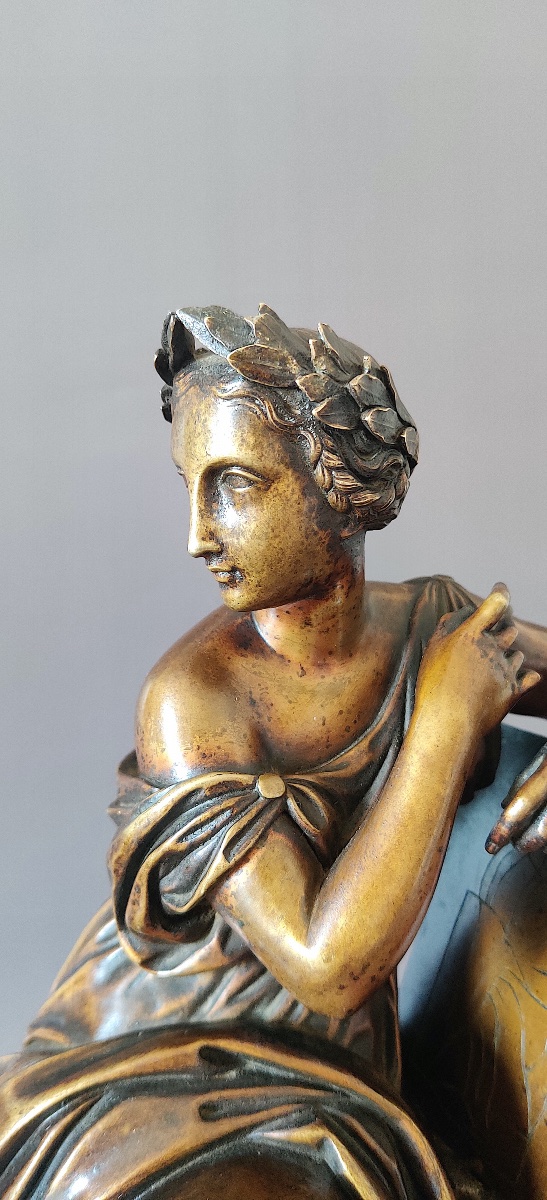 Neoclassical Bronze Sculpture With An Allegorical Subject, "goddess And Cherub," Mid-19th Century.-photo-3