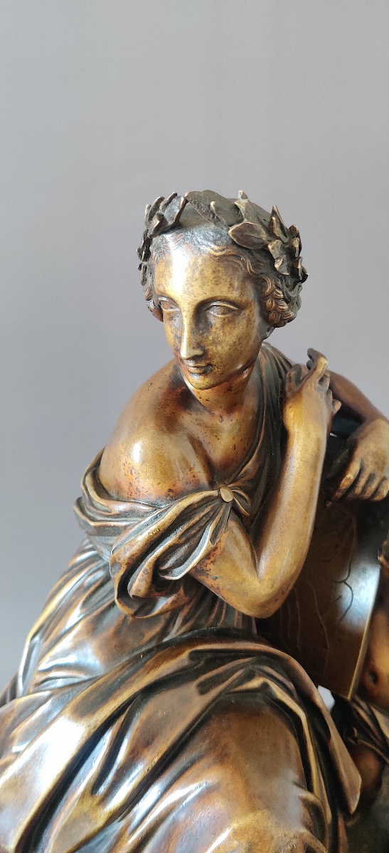 Neoclassical Bronze Sculpture With An Allegorical Subject, "goddess And Cherub," Mid-19th Century.-photo-5