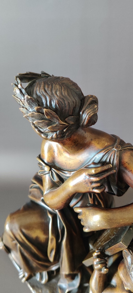 Neoclassical Bronze Sculpture With An Allegorical Subject, "goddess And Cherub," Mid-19th Century.-photo-6