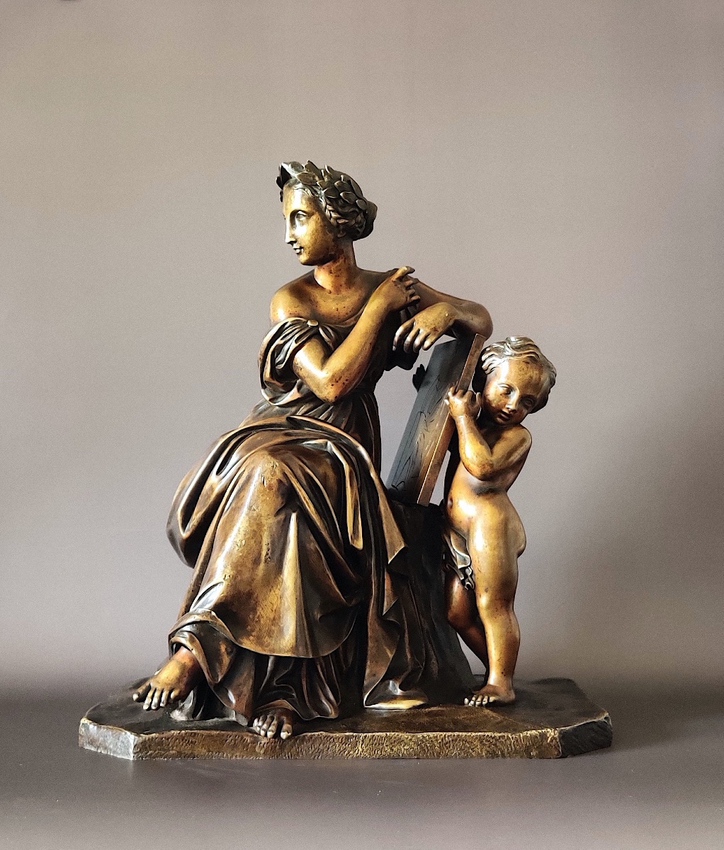 Neoclassical Bronze Sculpture With An Allegorical Subject, "goddess And Cherub," Mid-19th Century.-photo-7
