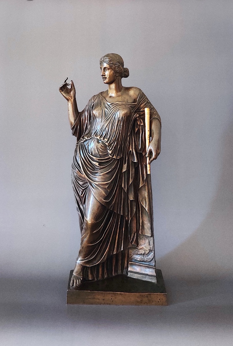 Large Antique-style Bronze Sculpture Depicting The Muse "euterpe," Stamped "susse Frères," France, 19th Century.-photo-2