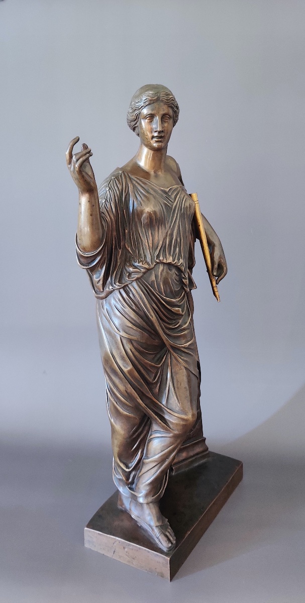 Large Antique-style Bronze Sculpture Depicting The Muse "euterpe," Stamped "susse Frères," France, 19th Century.-photo-1