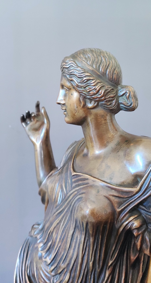 Large Antique-style Bronze Sculpture Depicting The Muse "euterpe," Stamped "susse Frères," France, 19th Century.-photo-2