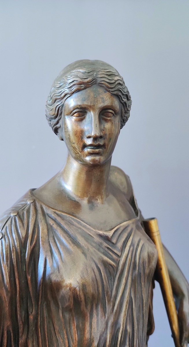 Large Antique-style Bronze Sculpture Depicting The Muse "euterpe," Stamped "susse Frères," France, 19th Century.-photo-3