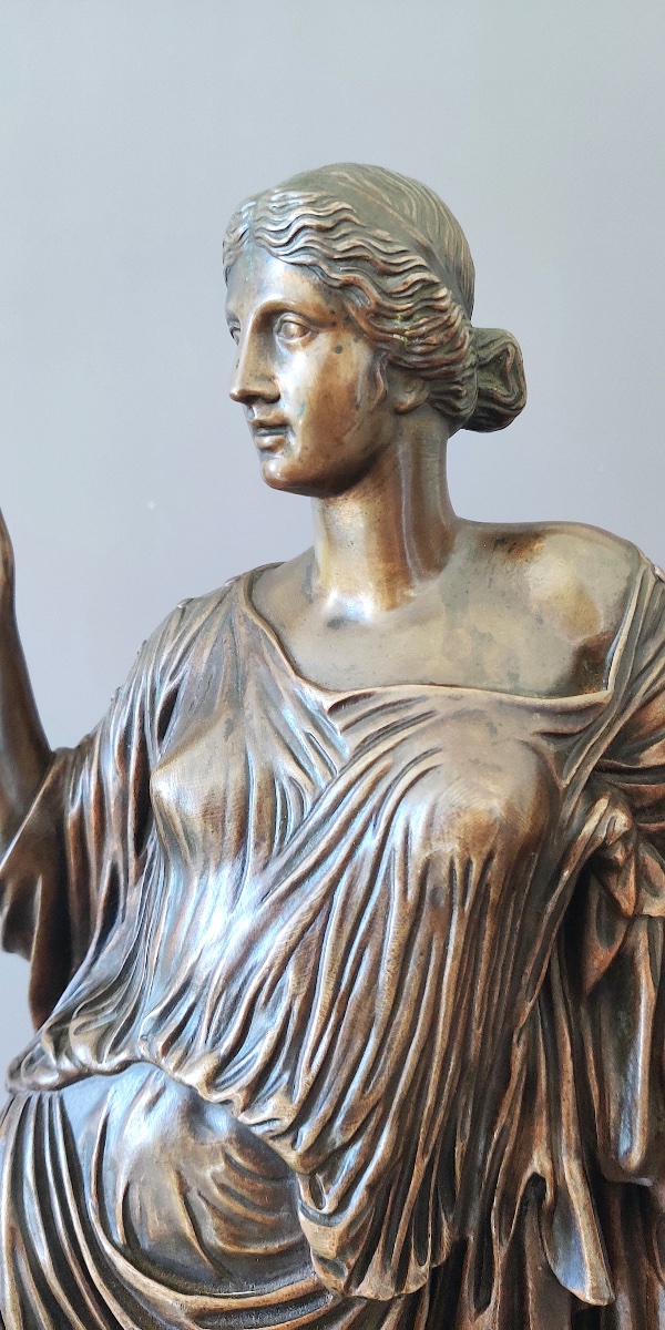 Large Antique-style Bronze Sculpture Depicting The Muse "euterpe," Stamped "susse Frères," France, 19th Century.-photo-4