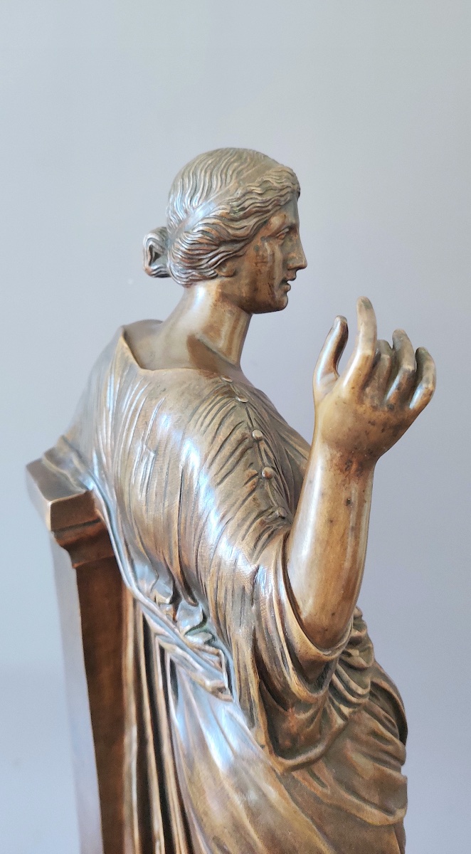 Large Antique-style Bronze Sculpture Depicting The Muse "euterpe," Stamped "susse Frères," France, 19th Century.-photo-5
