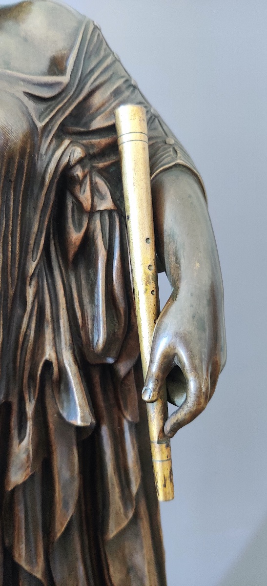 Large Antique-style Bronze Sculpture Depicting The Muse "euterpe," Stamped "susse Frères," France, 19th Century.-photo-6