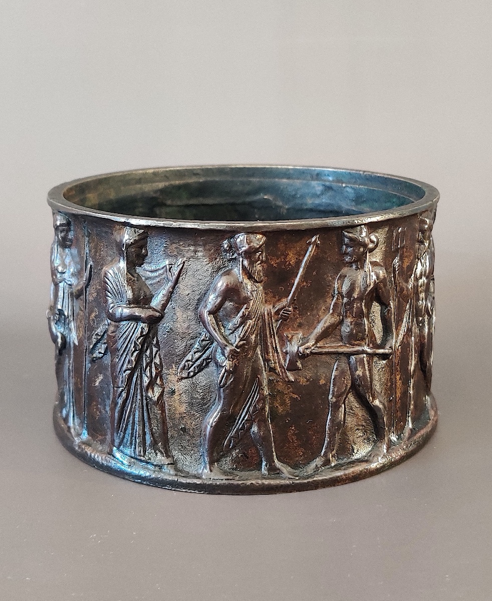 Coupe  cylindrique traitée à l'Antique en bronze patiné , Grand Tour , Italie , XIXème siècle .-photo-4