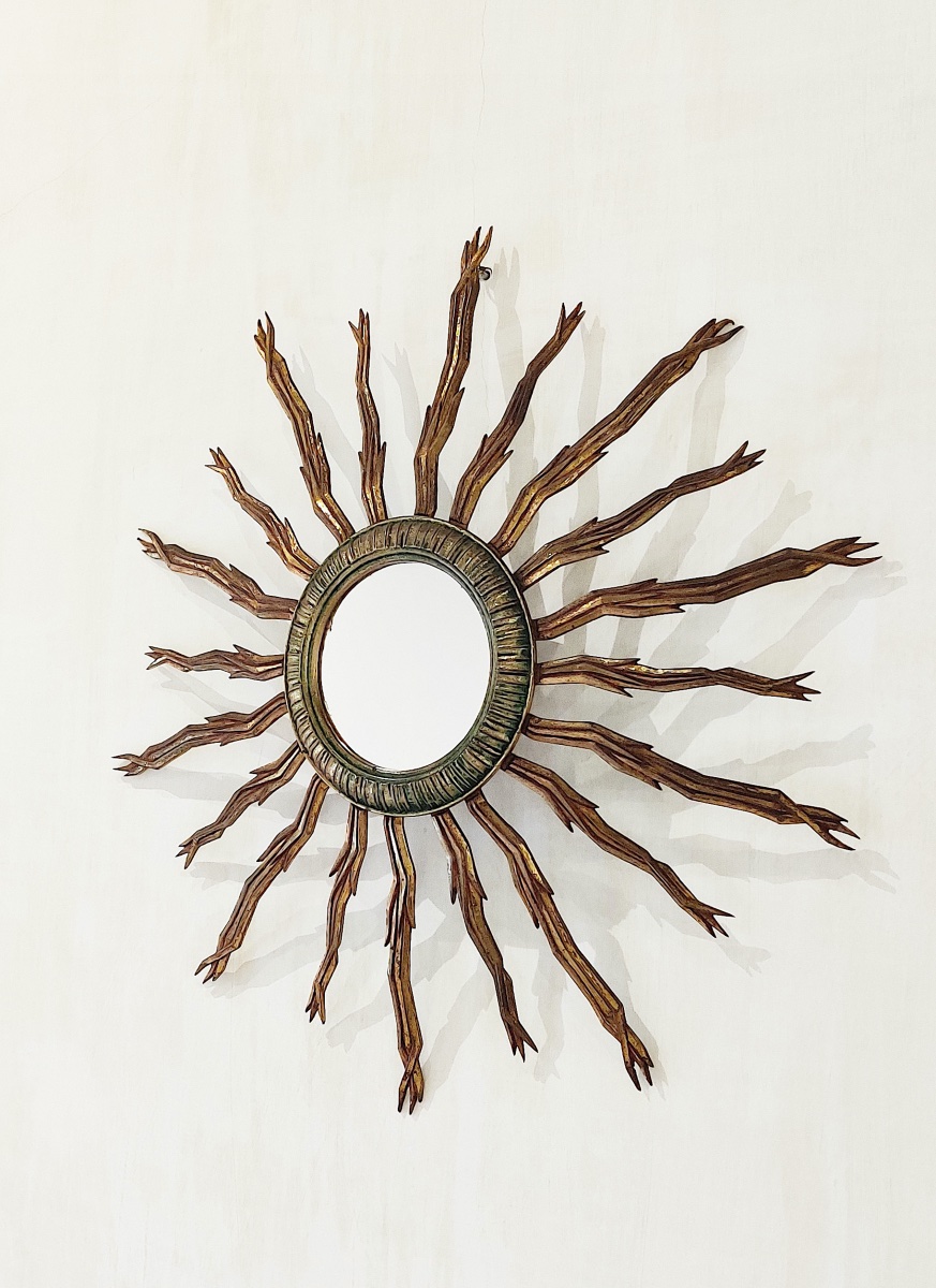 Vintage "soleil" Mirror In Gilded Bronze, From The 1950s/1960s.-photo-2