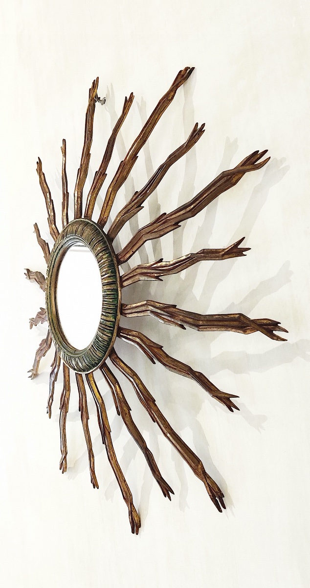 Vintage "soleil" Mirror In Gilded Bronze, From The 1950s/1960s.-photo-4