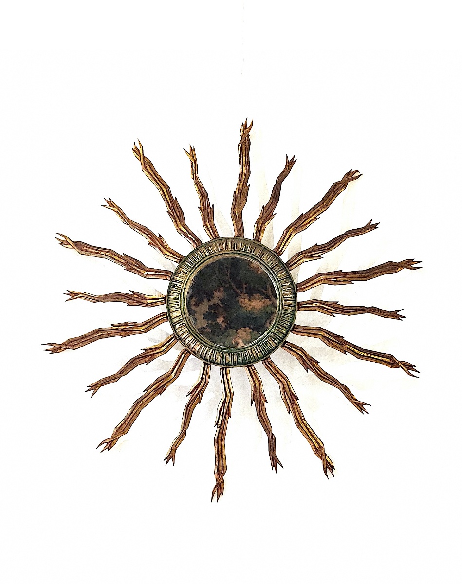 Vintage "soleil" Mirror In Gilded Bronze, From The 1950s/1960s.-photo-1
