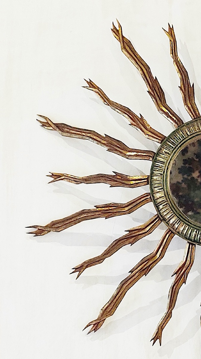 Vintage "soleil" Mirror In Gilded Bronze, From The 1950s/1960s.-photo-2