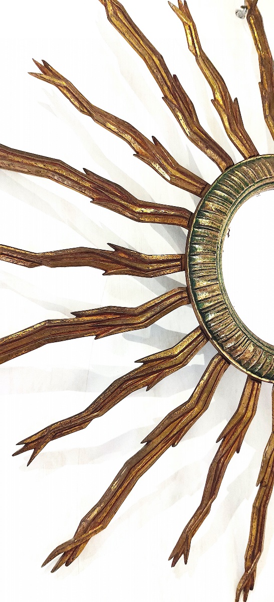 Vintage "soleil" Mirror In Gilded Bronze, From The 1950s/1960s.-photo-3
