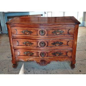 Lxv Curved Chest Of Drawers, 3 Drawers, Waxed Cherry, Late 18th Century.