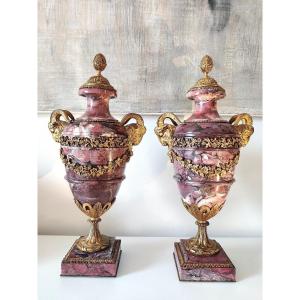 Important Pair Of Covered Pots In Louis XVI Style, From The 19th Century
