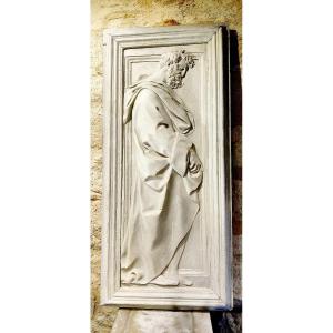 Large Panel Treated In Bas-relief, Patinated Plaster, 19th Century