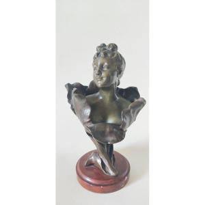 Art Nouveau Bronze Bust "flower Woman" By Henri Godet.