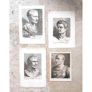 4 gravures libres d'après Rubens " Personnages antiques",  d'époque XVII ème 