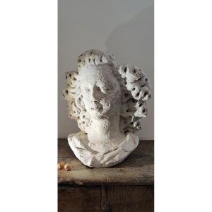 Large Workshop Plaster "head Of A Smiling Angel" In Gothic Style, 20th Century