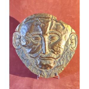 Mask Called Agamemnon From Antiquity, In Embossed Copper, Early 20th Century