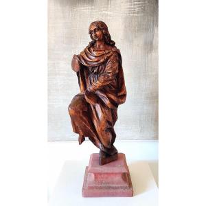 Statuette Of Saint In Carved Wood, Northern Italy, 17th Century 