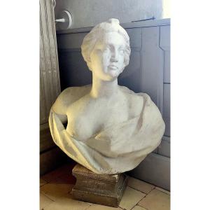 Grand buste de femme à l'Antique en marbre blanc , Italie , fin XVIIème/début XVIIIème.