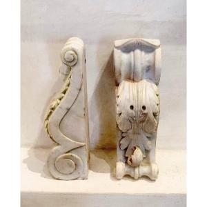 Paire d'éléments / consoles d'applique en marbre sculpté , France , XIXème