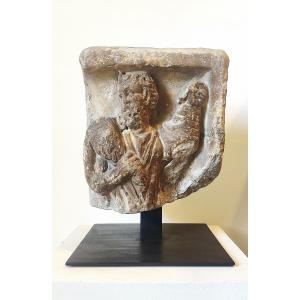 Grand fragment en marbre sculpté,  " le Sacrifice d'Abraham" , Italie , époque romane .