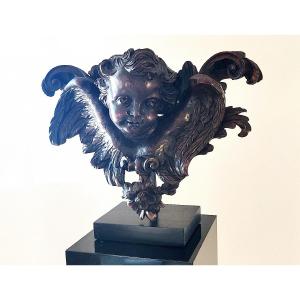 Important groupe baroque sculpté en haut relief " Chérubin"  , XVIIIème.