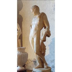 "hermes Of The Belvedere," Carved In Alabaster, Grand Tour, Circa 1830, 58 Cm Tall.