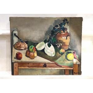 Large Hst "still Life With Fruit" By Jacques F. Beauvais (ec Fr), Early 20th Century.