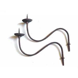 Pair Of Large Lxiv Wrought-iron Sconces From The 17th/18th Century.